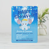 Dreamy Blue Balloons Baby Elephant Baby Shower Einladung (Stehend Vorderseite)