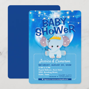 Dreamy Blue Balloons Baby Elephant Baby Shower Einladung