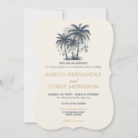 Dreamy Blue Beach mit QR Code Hochzeitsempfehlung Einladung (Vorderseite)