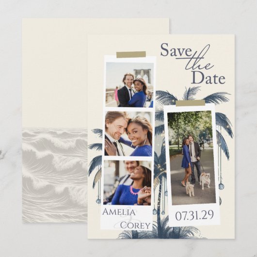 Dreamy Blue Beach Save The Date (Vorne/Hinten)