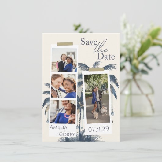 Dreamy Blue Beach Save The Date (Stehend Vorderseite)