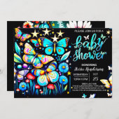Dreamy Blue Butterfly Garden Boy Baby Dusche Einladung (Vorne/Hinten)