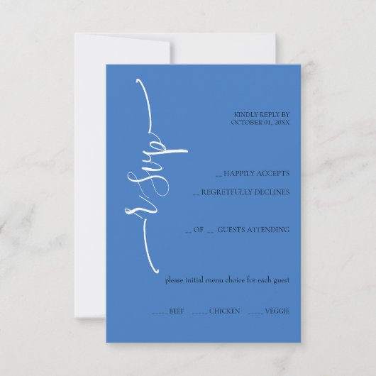 Dreamy Blue Calligraphy RSVP Karte (Vorderseite)