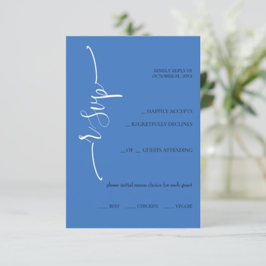 Dreamy Blue Calligraphy  RSVP Karte (Stehend Vorderseite)