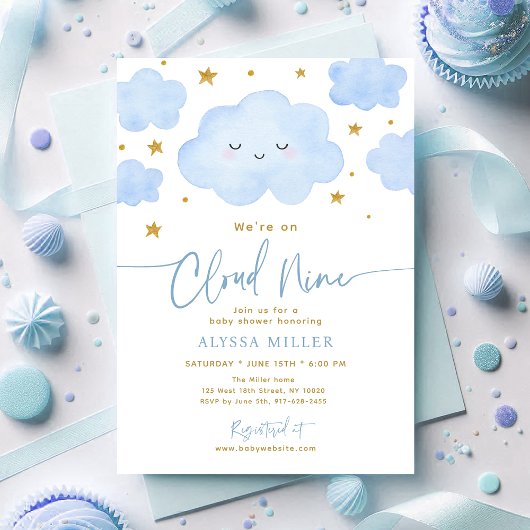 Dreamy Blue Cloud Nine Baby Shower Einladung