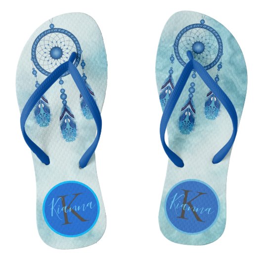 Dreamy Blue Dream Catcher Monogram Badesandalen (Fußbett)