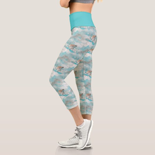 Dreamy Blue Flying Sea Turtle Nautical Pattern Capri Leggings (Links)