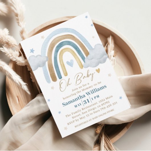 Dreamy Blue Gold Boho Baby Dusche Einladung