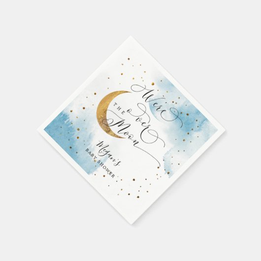 Dreamy Blue Gold über der Mond Baby Dusche Serviette (Ecke)