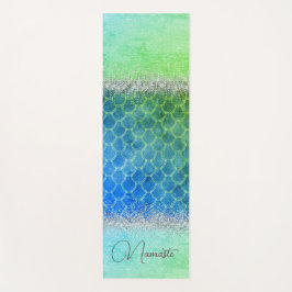 Dreamy Blue Green Mermaid Glittery Bling Yogamatte