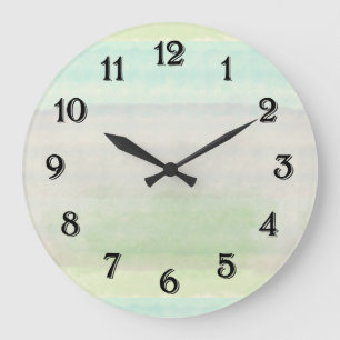Dreamy Blue Green Watercolor Große Wanduhr
