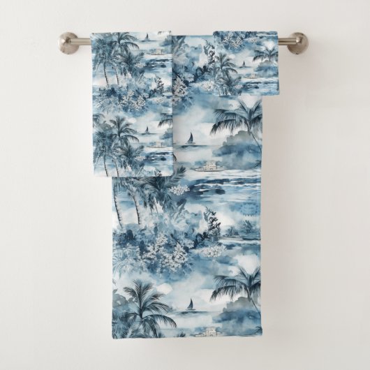 Dreamy Blue Hawaiian Palms Coffee Tasse Badhandtuch Set (Insitu)