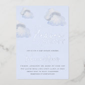 Dreamy Blue Heaven Sent Sky Themed Boy Baby Dusche Folieneinladung (Vorderseite)
