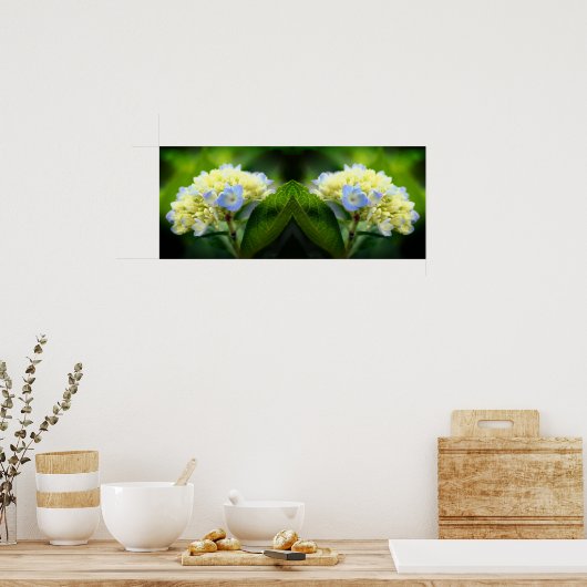 Dreamy Blue Hydrangea Blume Mirror Abstrakt Poster (Küche)