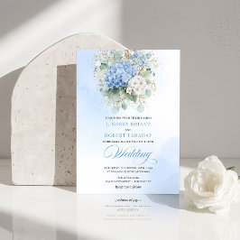 Dreamy Blue Hydrangea Gold Floral Wedding Invite Einladung