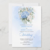 Dreamy Blue Hydrangea Gold Floral Wedding Invite Einladung (Vorderseite)