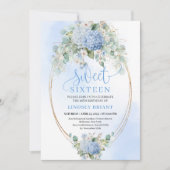 Dreamy Blue Hydrangeas Gold Sweet Sixteen Invite Einladung (Vorderseite)