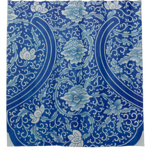 Dreamy Blue Lotus Vintag Chinoiserie Duschvorhang
