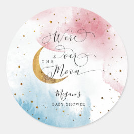 Dreamy Blue Pink über der Moon Boy Baby Dusche Runder Aufkleber