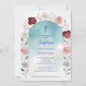 Dreamy Blue Shades Floral Frame Arch Baptisme Einladung (Vorderseite)