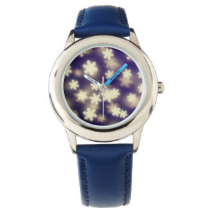 Dreamy Blue Snowflake Bokeh Lights Armbanduhr