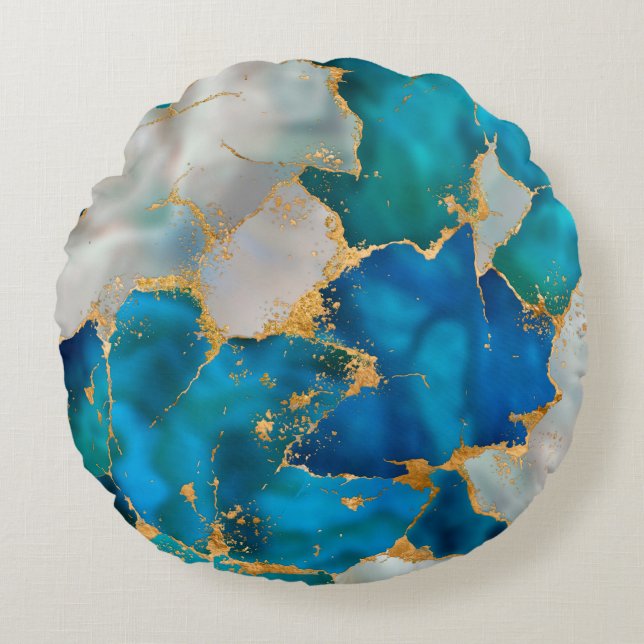 Dreamy Blue, Teal, pearl and Gold Rundes Kissen (Vorderseite)
