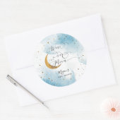 Dreamy Blue über der Mond Boy Baby Dusche Runder Aufkleber (Umschlag)