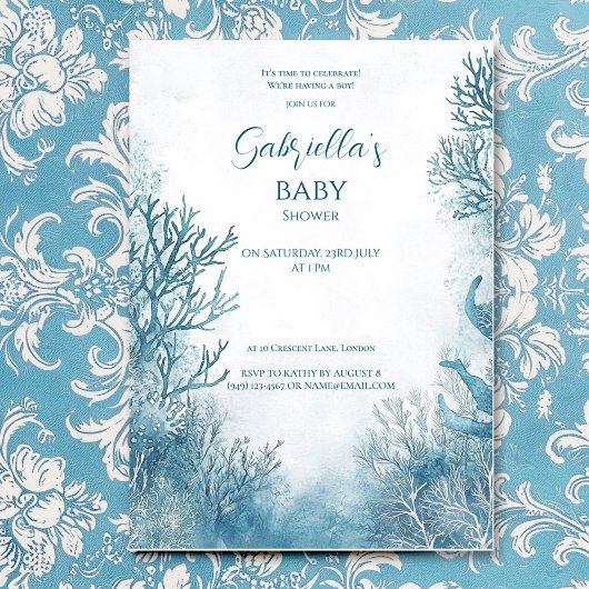 Dreamy Blue Under Sea Baby Shower Einladung