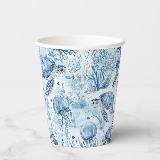 Dreamy Blue Under Sea Baby Shower Pappbecher (Rückseite)