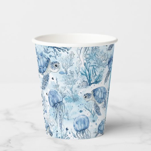 Dreamy Blue Under Sea Baby Shower Pappbecher (Vorderseite)