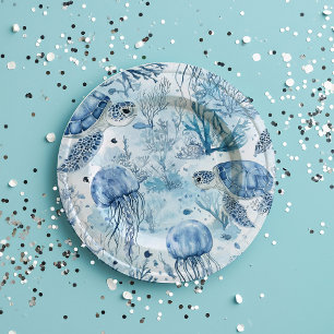 Dreamy Blue Under Sea Baby Shower Pappteller