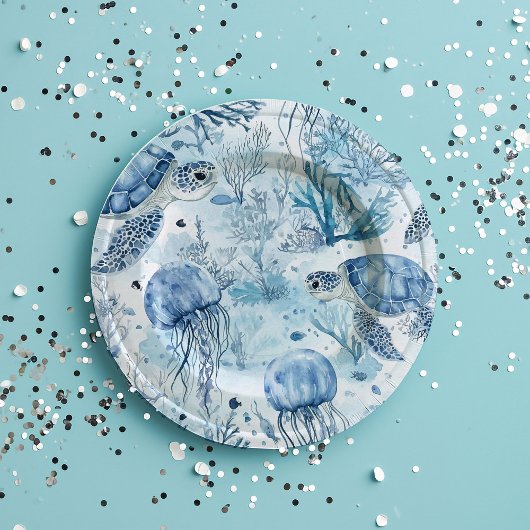 Dreamy Blue Under Sea Baby Shower Pappteller