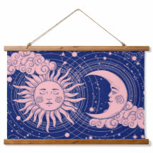 Dreamy Blue Vintag Celestial Pink Sun & Moon