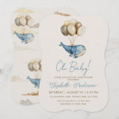Dreamy Blue Whale and Balloons Boy Baby Shower Einladung (Vorne/Hinten)