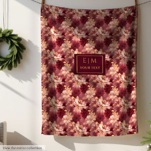 Dreamy Blush Burgundy Gold Personalisiert Floral Fleecedecke