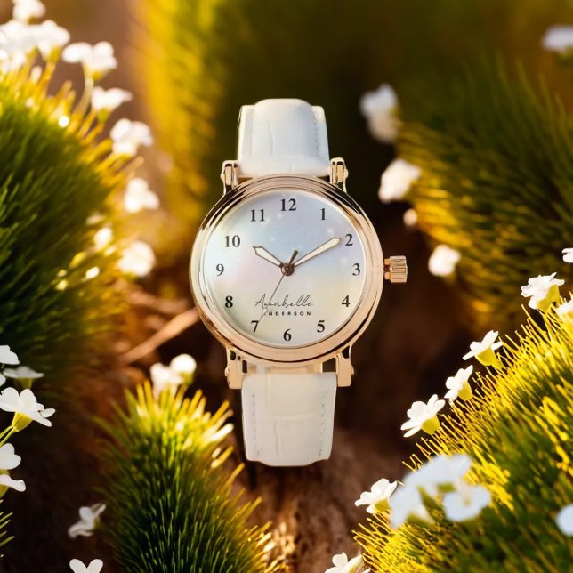 Dreamy Blush Glitzer Neutral gestylt anpassen Armbanduhr (Von Creator hochgeladen)