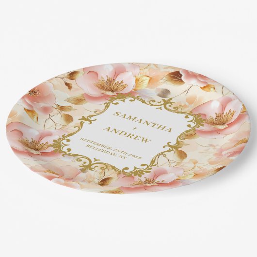 Dreamy Blush Gold Wedding Paper Teller (Schrägansicht)