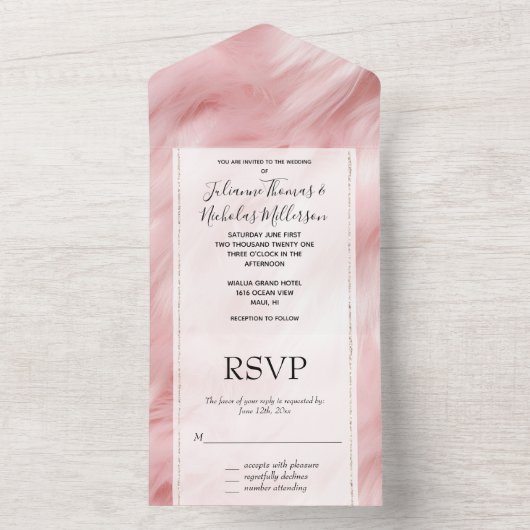 Dreamy Blush Pink Animal Fur Wedding All In One Einladung (Innen Boden)
