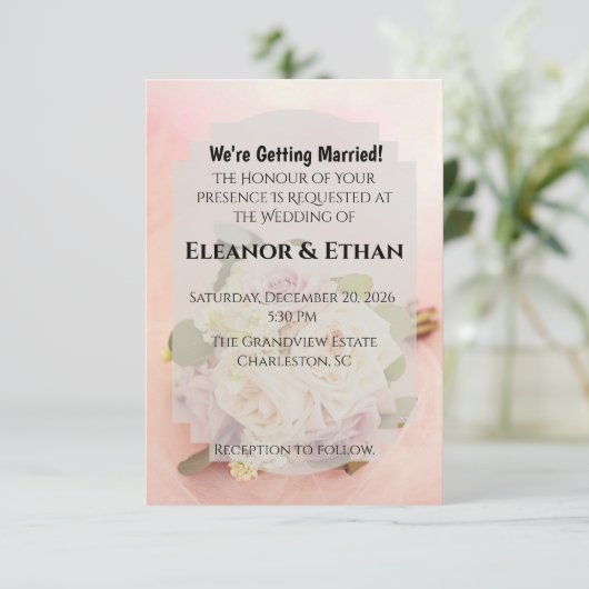 Dreamy Blush Pink Rose and Tulle Romantic Wedding Einladung (Stehend Vorderseite)