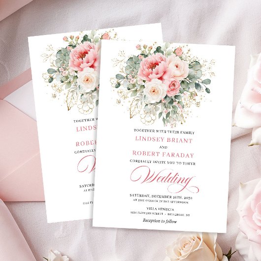 Dreamy Blush Rose Floral Wedding Invitation Einladung