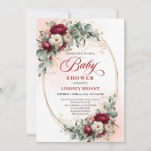 Dreamy Bohemian Deep Red Floral Baby Shower Einladung (Vorderseite)