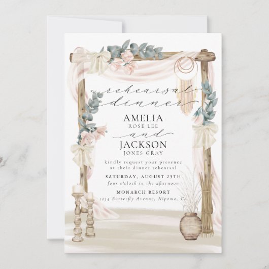 Dreamy Bohemisch Beach Probe Dinner Einladung (Vorderseite)