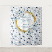 Dreamy Bohemisch Light Blue Gold Hochzeitsbanner Wandteppich (Vorderseite)