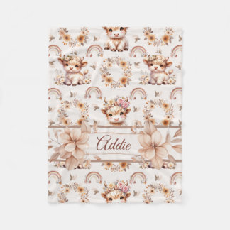 Dreamy Boho Highland Cow Kinderzimmer Fleecedecke