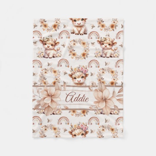 Dreamy Boho Highland Cow Kinderzimmer Fleecedecke (Vorderseite)