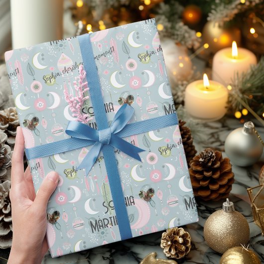 Dreamy Boho Night Sky Design mit Foto und Name Geschenkpapier