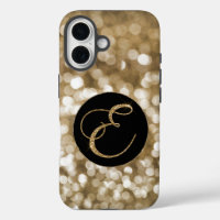 Dreamy Bokeh Gold Glitzer Letter E Monogram Black