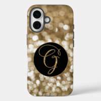 Dreamy Bokeh Gold Glitzer Letter G Monogram Black