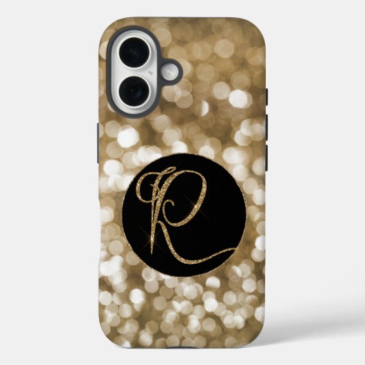 Dreamy Bokeh Gold Glitzer Letter R Monogram Black Case-Mate iPhone Hülle (Rückseite)