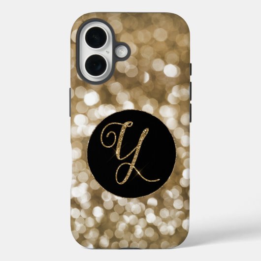 Dreamy Bokeh Gold Glitzer Letter Y Monogram Black Case-Mate iPhone Hülle (Rückseite)